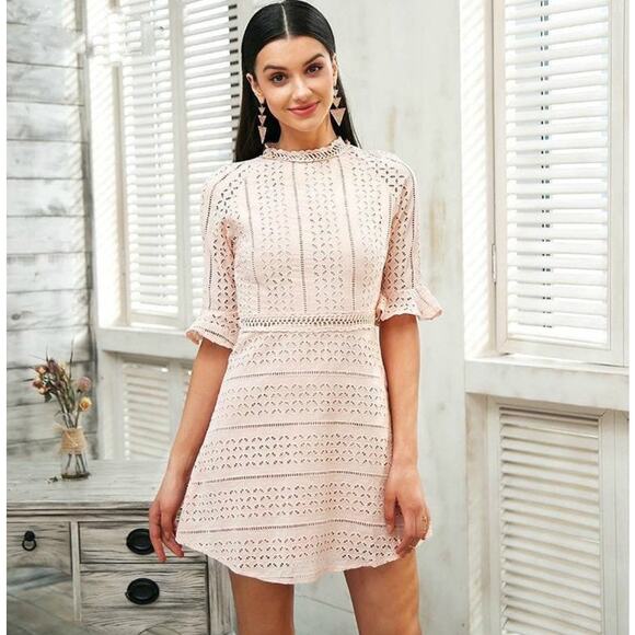 Simplee Hollow Eyelet Mock Neck Dress Size S Small - Picture 1 of 8